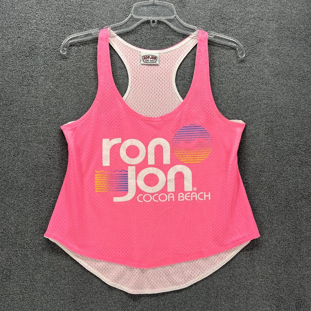 Ron Jon Surf Shop Tank Top Womens Small Pink Cocoa Beach Mesh Racerback